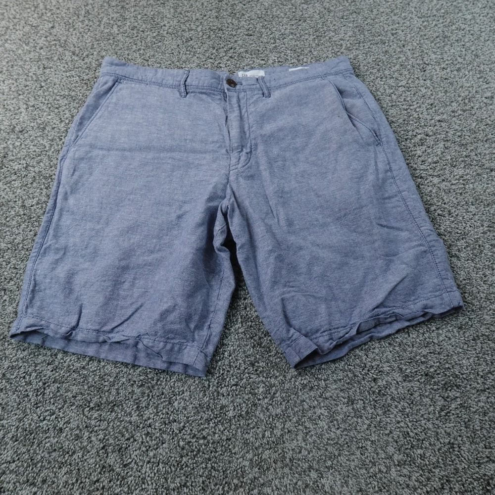 Gap‎ Shorts Mens 33 Blue Linen Chambray Chino Flat Front Casual Summer Preppy